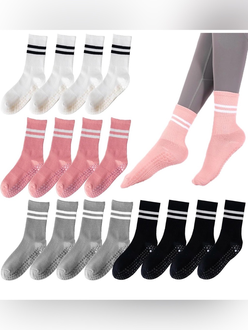 Earth 4-Pack Athletic Crew Socks in White, Gray, Black, Pink (12pcs) NWT